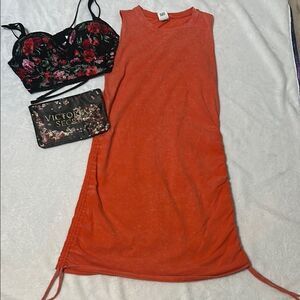 Victoria's Secret Black Floral Bra Orange Dress & wristlet bundle preloved EUC